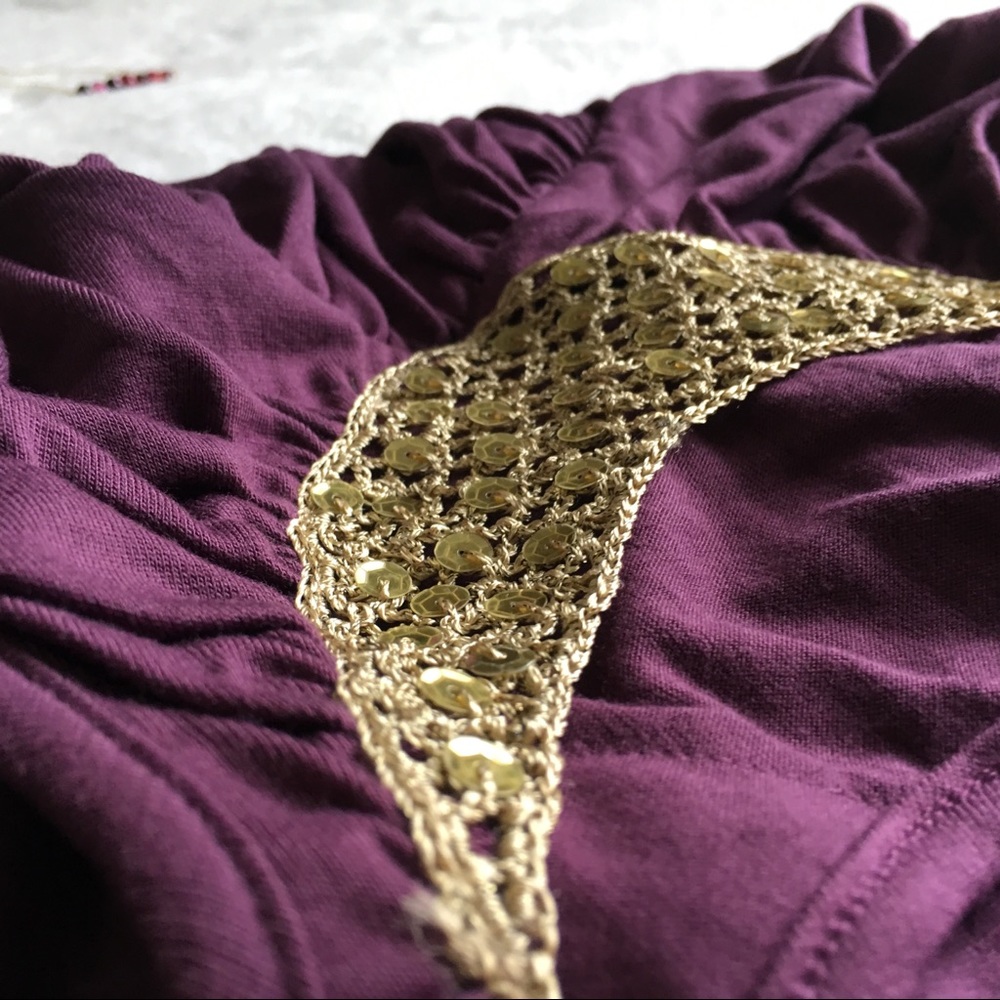Gold Sequin Embellished Gypsy Collar Purple Tank - Picture 6 of 8